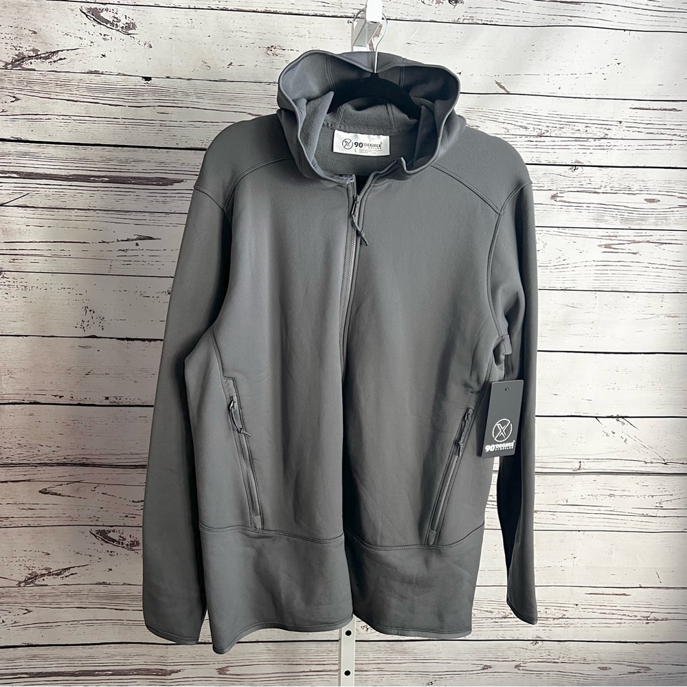 Men's 90 Degree by Reflex Gray Hooded Full Zip Jacket Large NWT